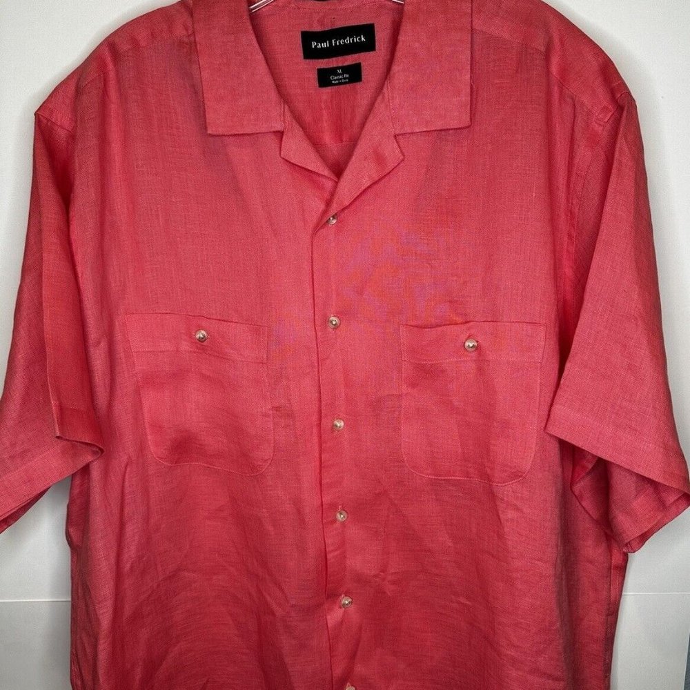 Paul Fredrick Short Sleeve Linen Shirt NWOT NEW Mens XL Pink